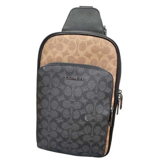 Coach Mens Signature brown black Canvas Leather Sling Pack Bag SKU 9121 - Picture 1 of 16